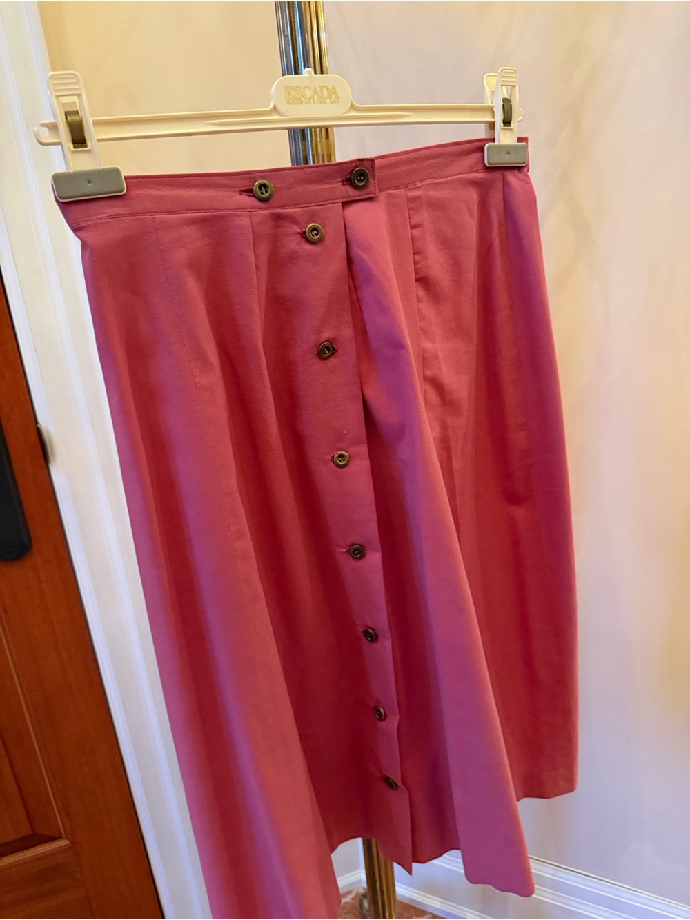 Vintage Rose-Pink Button-Front Midi Skirt